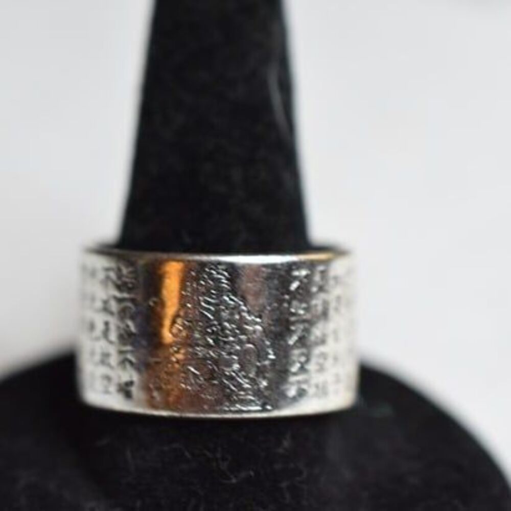 NWOT .925 Silver Zodiac Budda Unisex Goth Punk Renfest Wide Cuff Size 4-5  Ring